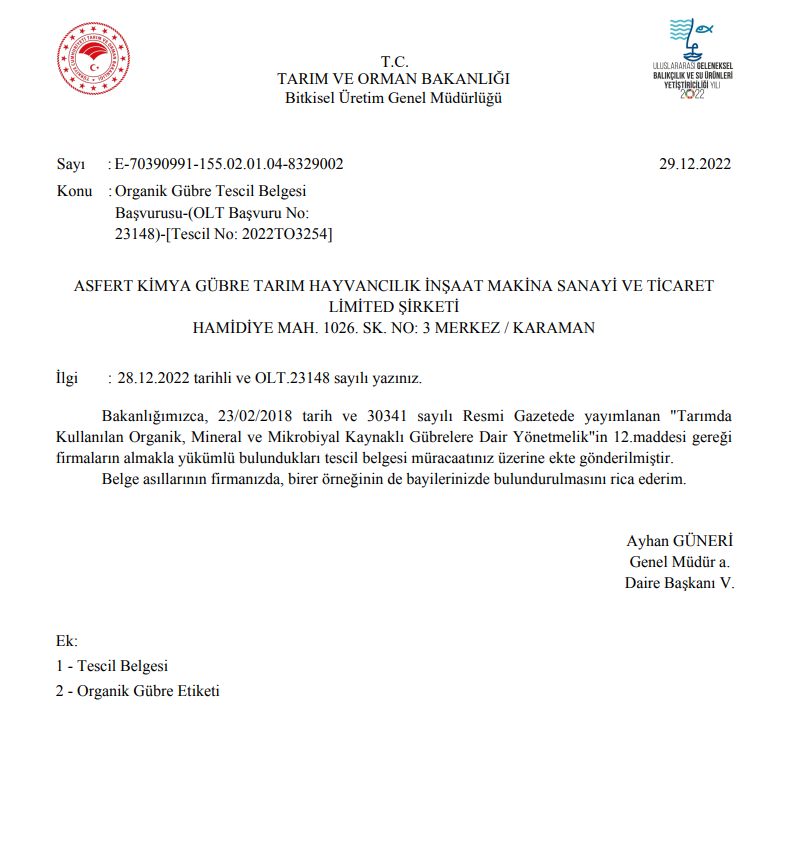 ASFERT JBL PLUS 7_7_7-ME ORGANİK TESCİL BELGESİ